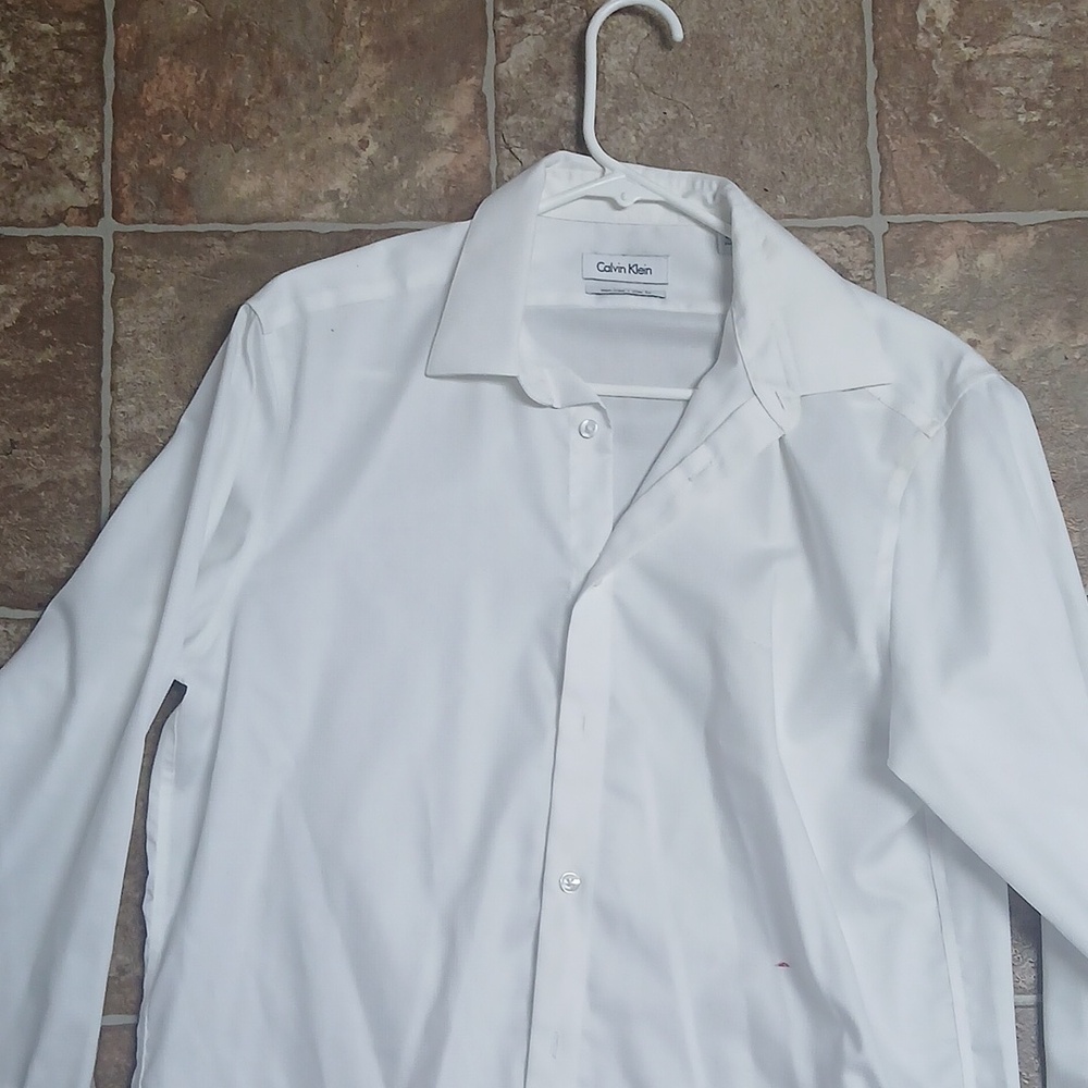 GUC Calvin Klein white button dresshirt non-iron slim fit size 15 1/2 - Picture 2 of 5